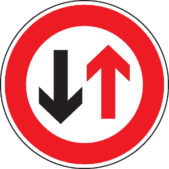 Verkehrszeichen Vorrang des Gegenverkehrs, Nr.208, Aluminium RA2, reflektierend, Ø 600mm, DIN 67520, nach StVO-Beschreibung lesen