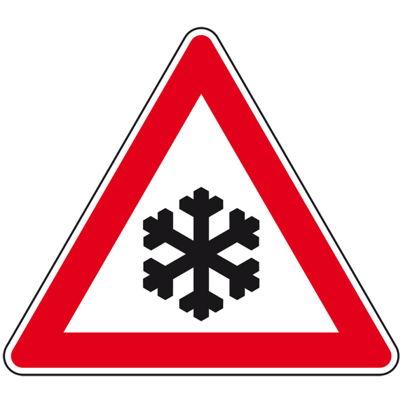 Verkehrszeichen Schnee- oder Eisglätte, Aluminium RA0, reflektierend, SL 900mm, DIN 67520-Beschreibung lesen