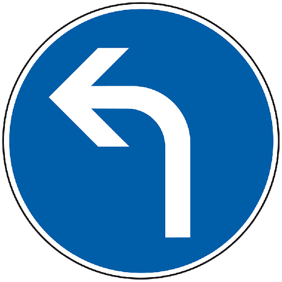 Verkehrszeichen Fahrtrichtung links, Nr.209-10, Aluminium RA2, reflektierend, Ø 600mm, DIN 67520, nach StVO-Beschreibung lesen