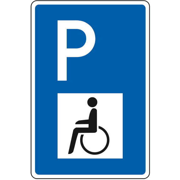 Parkplatzschild mit Behindertensymbol, Aluminium RA0, reflektierend, 600x900mm, DIN 67520, nach StVO-Beschreibung lesen