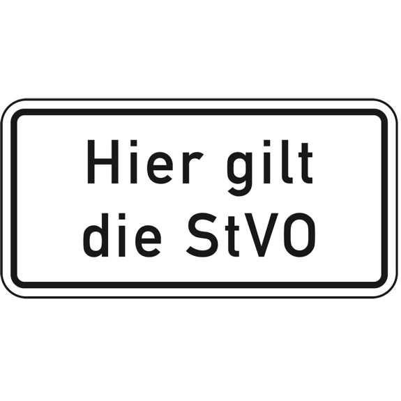 Hinweisschild Hier gilt die StVO, Nr.1079-10, Aluminium RA0, reflektierend, 600x330mm, DIN 67520, nach StVO-Beschreibung lesen
