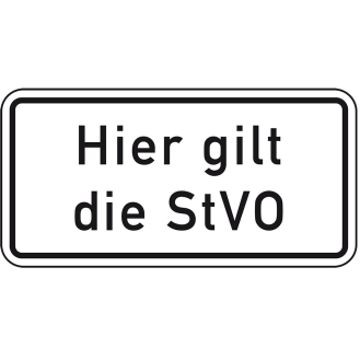 Hinweisschild Hier gilt die StVO, Nr.1079-10, Aluminium RA0, reflektierend, 600x330mm, DIN 67520, nach StVO-Beschreibung lesen