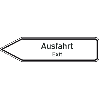 Wegweiser Ausfahrt/Exit, 2-sprachig, linksweisend, Aluminium RA0, 1400x350mm, DIN 67520-Beschreibung lesen