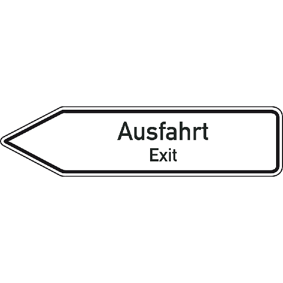 Wegweiser Ausfahrt/Exit, 2-sprachig, linksweisend, Aluminium RA0, 1400x350mm, DIN 67520-Beschreibung lesen