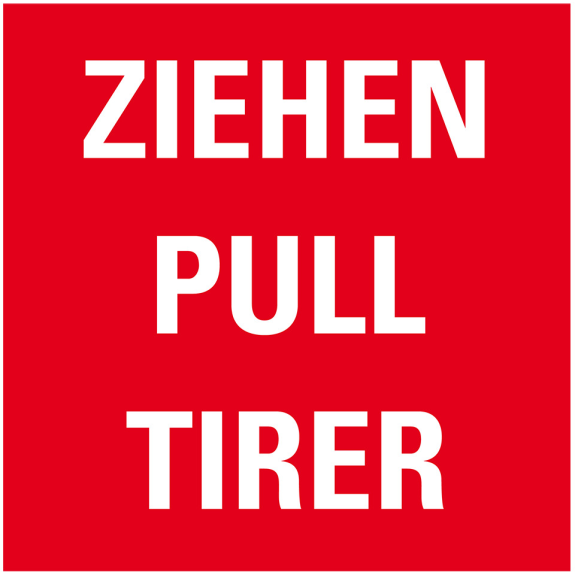 Türhinweis Ziehen, dreisprachig, rot/weiß, Folie, selbstklebend, 80x80mm Türhinweis Ziehen, dreisprachig, rot/weiß, Folie, selbstklebend, 80x80mm-Beschreibung lesen