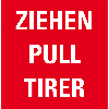 Türhinweis Ziehen, dreisprachig, rot/weiß, Folie, selbstklebend, 80x80mm