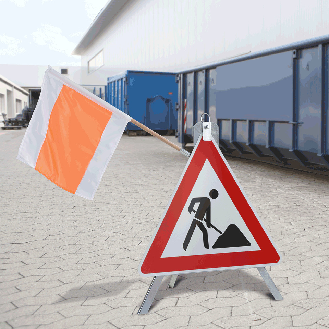 Warnflagge, weiß/orange/weiß, Polyester, 500x500mm, 800mm Holzstiel, Ø 18mm-Beschreibung lesen