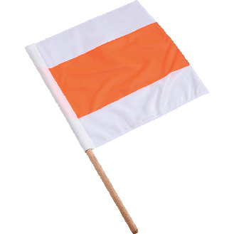 Warnflagge, weiß/orange/weiß, Polyester, 500x500mm, 800mm Holzstiel, Ø 18mm-Beschreibung lesen