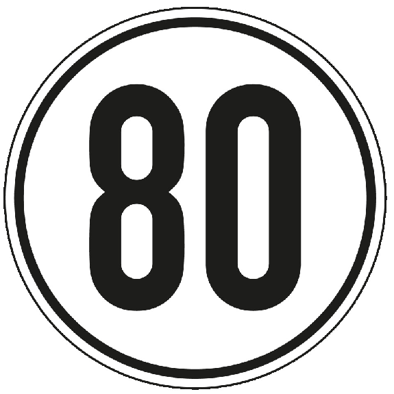 Geschwindigkeits-Schild 80 km/h, StVZO § 58, Folie, selbstklebend, Ø 200mm Geschwindigkeits-Schild 80 km/h, StVZO § 58, Folie, selbstklebend, Ø 200mm-Beschreibung lesen