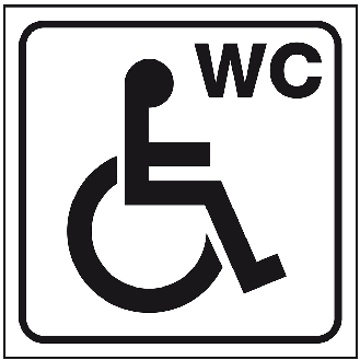 Standard Piktogramm Behinderten-WC, weiß/schwarz, Folie, selbstklebend, 150x150mm, ASR A4.1-Beschreibung lesen