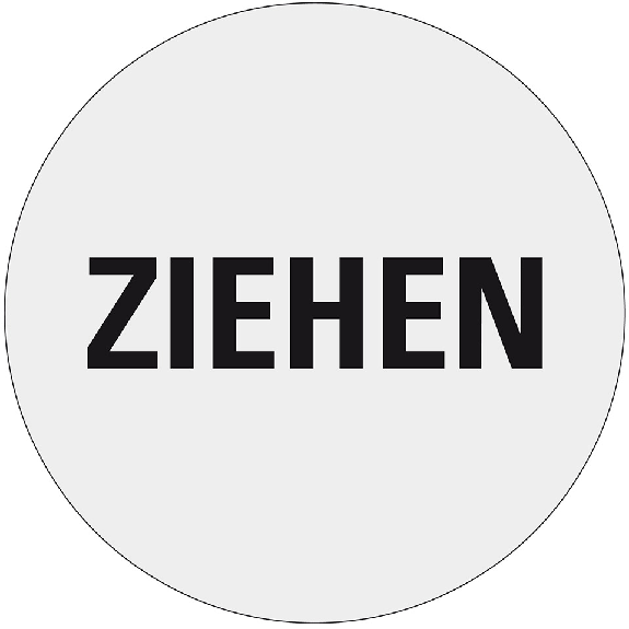 Türhinweis Ziehen, silber/schwarz, Polyester-Folie, selbstklebend, Ø 100mm-Leggi tutto