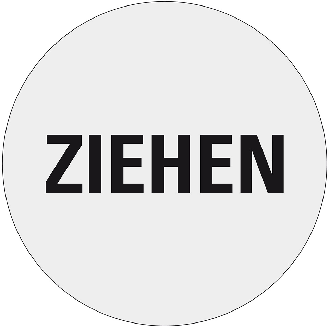Türhinweis Ziehen, silber/schwarz, Polyester-Folie, selbstklebend, Ø 100mm-Beschreibung lesen