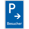 Parkplatzschild Besucher mit Pfeil rechts, Aluminium RA0, reflektierend, 600x900mm, DIN 67520