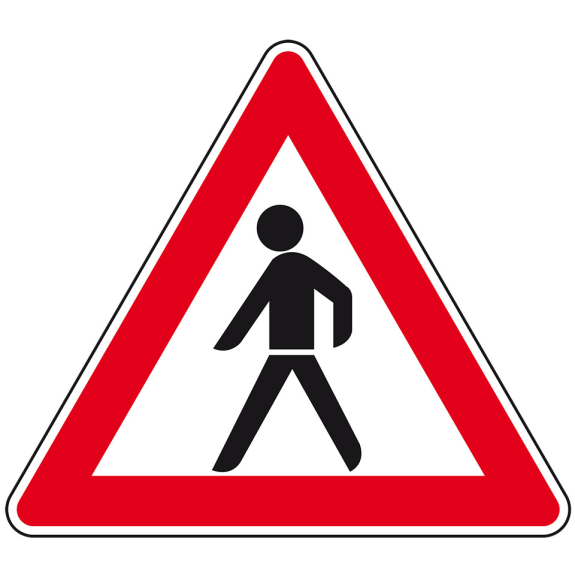 Verkehrszeichen Fußgänger, Aufst rechts, Nr.133-10, Aluminium RA0, reflektierend, SL 900mm, DIN 67520, nach StVO-Beschreibung lesen