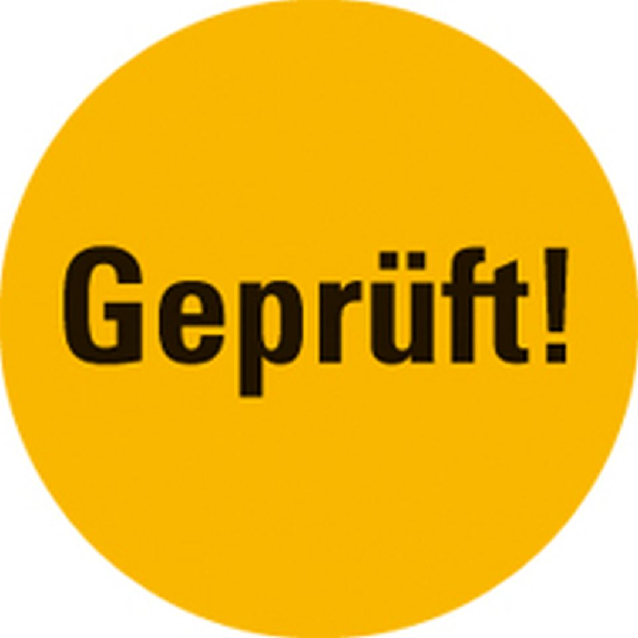 Etikett Geprüft!, gelb, Papier, Ø 40mm, 500/Rolle Etikett Geprüft!, gelb, Papier, Ø 40mm, 500/Rolle-Beschreibung lesen