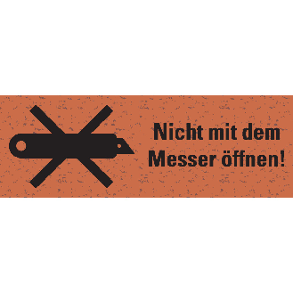 Warnetik.Nicht mit dem Messer öffnen!,rot,Primärfaser-Graspapier,50x147mm,6/BOG-Beschreibung lesen