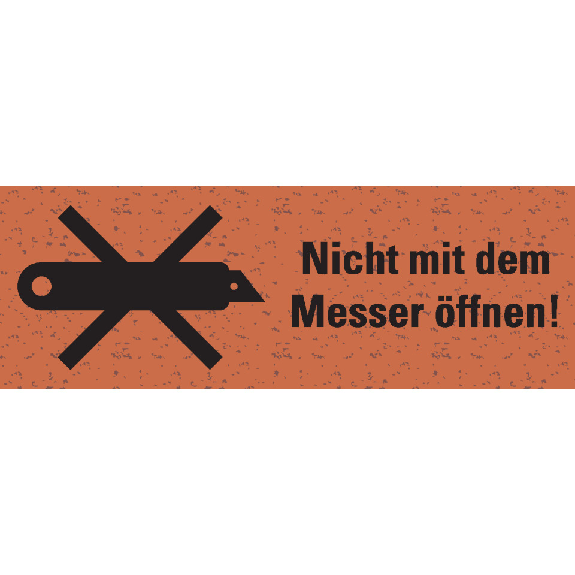 Warnetik.Nicht mit dem Messer öffnen!,rot,Primärfaser-Graspapier,50x147mm,6/BOG-Beschreibung lesen
