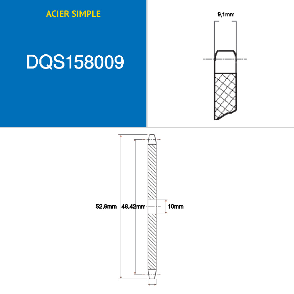 CMW - Disque pré alésé - Acier - Simple denture - 10B1 - 9 dents - Pas de 15,8 mm avec alésage de 10 mm CMW - Disque pré alésé - Acier - Simple denture - 10B1 - 9 dents - Pas de 15,8 mm avec alésage de 10 mm-Lire la description