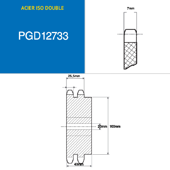CMW - Pignon pré alésé - Acier - Double denture - 08B2 - 33 dents - Pas de 12,7 mm avec alésage de 20 mm-Lire la description