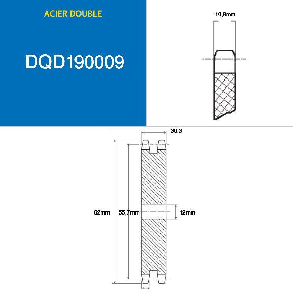 CMW - Disque pré alésé - Acier - Double denture - 12B2 - 9 dents - Pas de 19,05 mm avec alésage de 12 mm CMW - Disque pré alésé - Acier - Double denture - 12B2 - 9 dents - Pas de 19,05 mm avec alésage de 12 mm-Lire la description