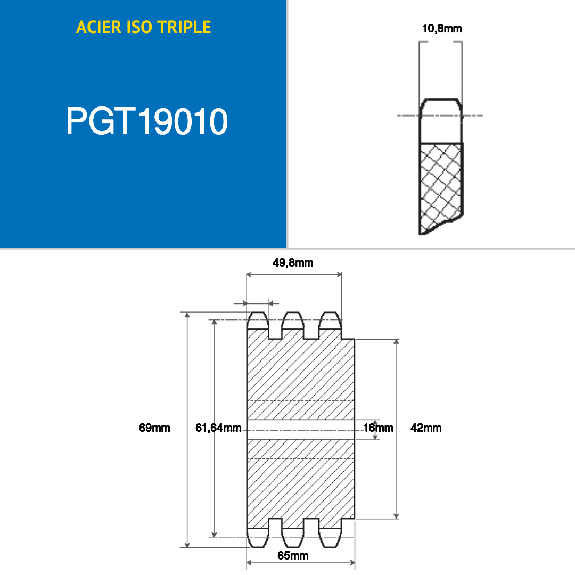 CMW - Rueda dentada pretaladrada - Acero - Dentado triple - 12B3 - 10 dientes - Paso 19,05 mm con agujero de 16 mm-Leer más