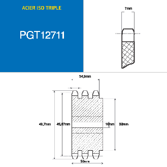 CMW - Vorgebohrtes Ritzel - Stahl - Dreifachverzahnung - 08B3 - 11 Zähne - Teilung 12,7 mm mit 16 mm Bohrung.-Beschreibung lesen