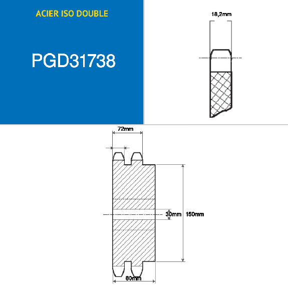 CMW - Pignon pré alésé - Acier - Double denture - 20B2 - 38 dents - Pas de 31,75 mm avec alésage de 30 mm-Lire la description