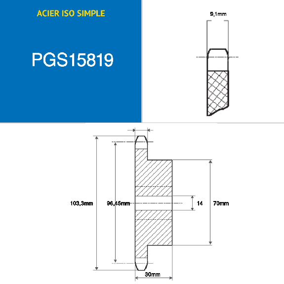 CMW - Pignone prealesato - Acciaio - Ingranaggio singolo - 10B1 - 19 denti - passo 15,8 mm con foro 14 mm-Leggi tutto