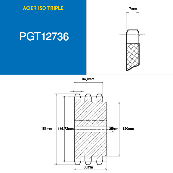 CMW - Vorgebohrtes Ritzel - Stahl - Dreifachverzahnung - 08B3 - 36 Zähne - 12,7 mm Teilungsperiode mit 25 mm Bohrung.-Beschreibung lesen