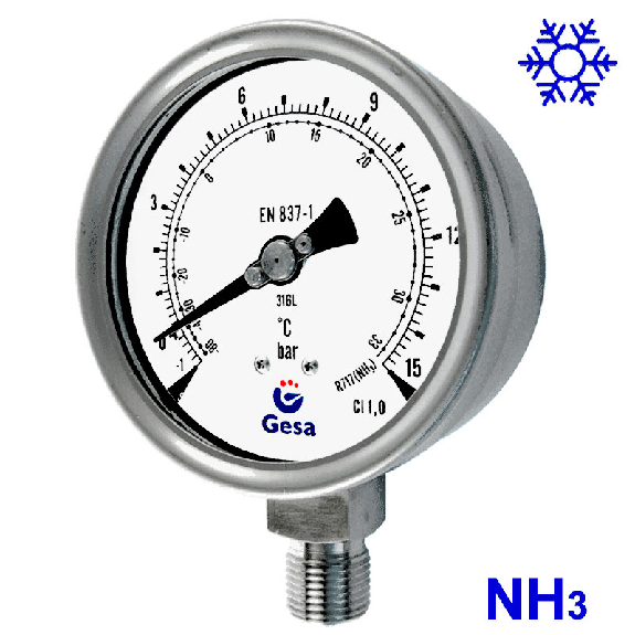 MANÓMETROS PARA REFRIGERACIÓN DE AMONIACO TODO EN INOXIDABLE M0702-Leer más