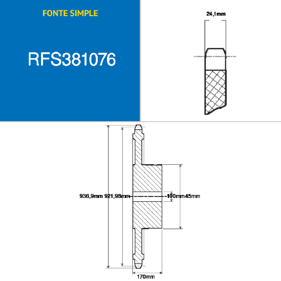 CMW - Ruota in ghisa prealesata - Ingranaggio singolo - 24B1 - 76 denti - passo 38,1 mm con foro 45 mm-Leggi tutto