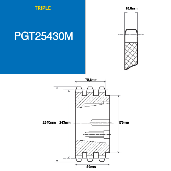 CMW - Pignone con mozzo smontabile 3525 - Dentatura tripla - 16B3 - 30 denti - passo 25,4 mm-Leggi tutto