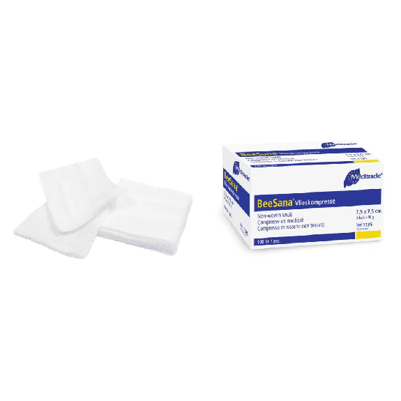 BeeSana Vlieskompresse, unsteril, 4-fach, 30 g, 10 x 20 cm | Packung (100 Stück)-Beschreibung lesen