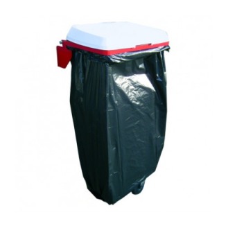 Cubo de basura Pack & Store montado en la pared con tapa de plástico roja y estructura resistente de acero-Leer más