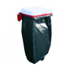 Cubo de basura Pack & Store montado en la pared con tapa de plástico roja y estructura resistente de acero