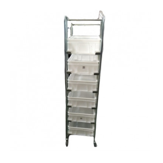 Carro metálico para transporte eficiente de cajas 600x400mm con estantes ajustables Carro metálico para transporte eficiente de cajas 600x400mm con estantes ajustables-Leer más