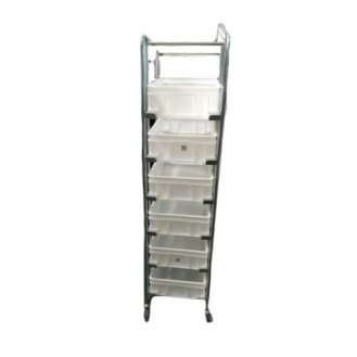 Carro metálico para transporte eficiente de cajas 600x400mm con estantes ajustables-Leer más