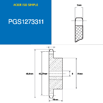 CMW - Vorgebohrtes Ritzel - Stahl - Einfachverzahnung - 081 - 11 Zähne - Teilung 12,7 x 3,3 mm mit 8 mm Bohrung.-Beschreibung lesen