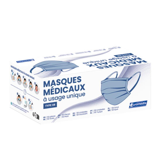 Masques chirurgicaux type IIR, 3 plis, EFB >99% boîte de 50-Lire la description