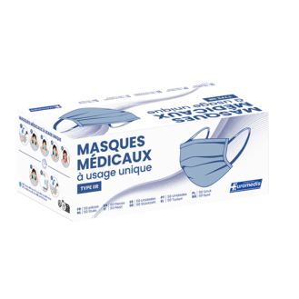 Masques chirurgicaux type IIR, 3 plis, EFB >99% boîte de 50-Lire la description