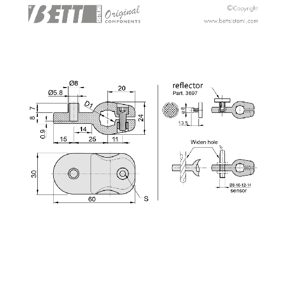 CONNECTEUR PORTE CATADIOPTRE POUR TUBE D.12 EN PLASTIQUE-Lire la description