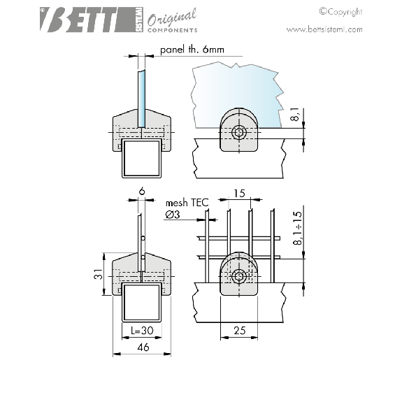 MORSETTO FERMARETE O PANNELLO PER TUBO 30X30-Leggi tutto