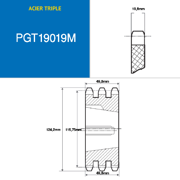 CMW - Pignone con mozzo smontabile 2012 - Tripla dentatura - 12B3 - 19 denti - passo 19,05 mm-Leggi tutto