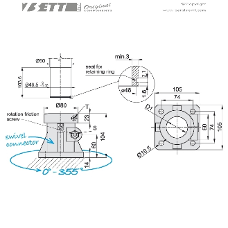 CONNETTORE GIREVOLE CON BASE PER TUBI D.50-Leggi tutto