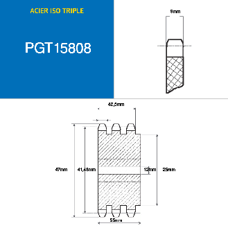 CMW - Vorgebohrtes Ritzel - Stahl - Dreifachverzahnung - 10B3 - 8 Zähne - 15,8 mm Teilungsperiode mit 12 mm Bohrung.-Beschreibung lesen