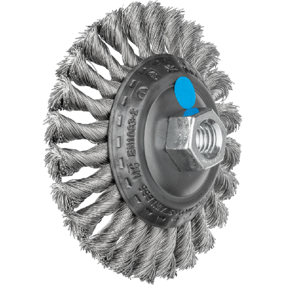 Pferd Kegelbrste gezopft KBG  115x15 mm M14 Edelstahl-Draht- 0,35 mm-Beschreibung lesen