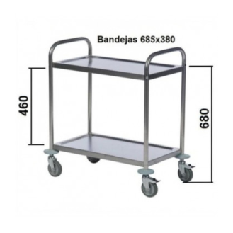 Carro de hostelería en acero inoxidable con 2 bandejas-Leer más