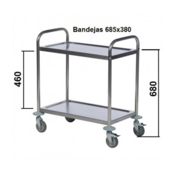 Carro de hostelería en acero inoxidable con 2 bandejas-Leer más