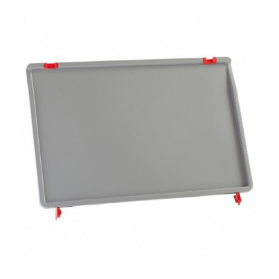 Couvercle en plastique avec 2 clips de fermeture et 2 charnières pour boîtes 600x400 | Dim.: 600x400x25h mm-Lire la description