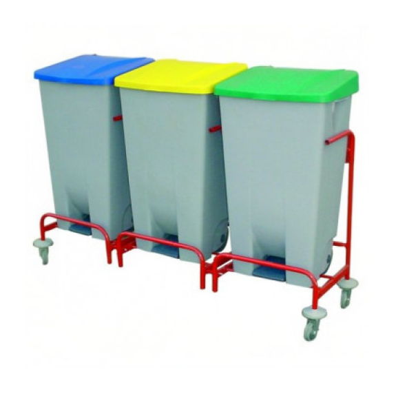 Chariot de tri des déchets en acier avec 3 conteneurs sélectifs-Lire la description
